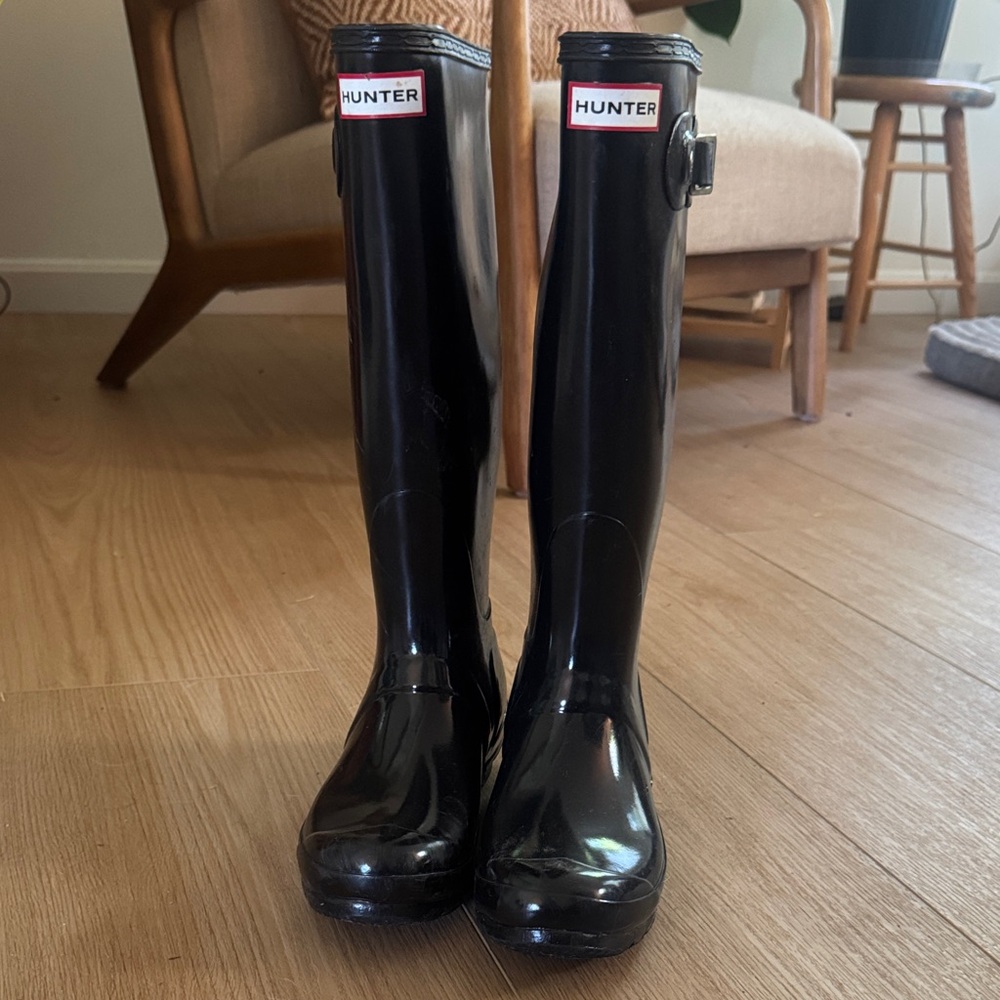 Hunter Glossy Black Tall Boots
